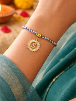 Digital Dress Room - S Letter White Diamond Charm Rakhi