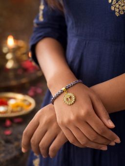 Digital Dress Room - T Letter White Diamond Charm Rakhi