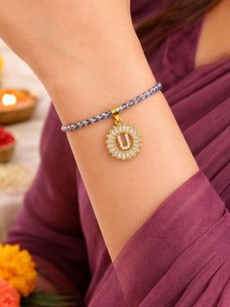 Digital Dress Room - U Letter White Diamond Charm Rakhi