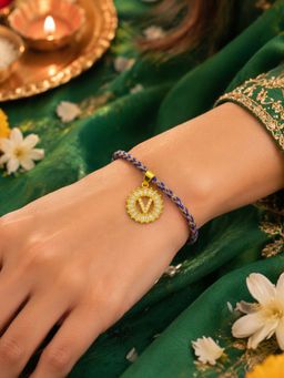 Digital Dress Room - V Letter White Diamond Charm Rakhi