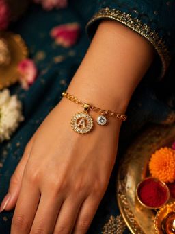 Digital Dress Room - A Letter Crystal Charm Bracelet Rakhi