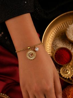 Digital Dress Room - C Letter Crystal Charm Bracelet Rakhi