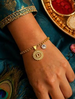 Digital Dress Room - D Letter Crystal Charm Bracelet Rakhi