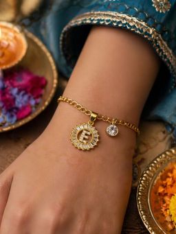 Digital Dress Room - E Letter Crystal Charm Bracelet Rakhi