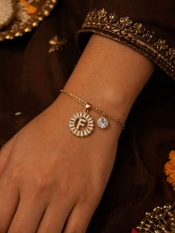 Digital Dress Room - F Letter Crystal Charm Bracelet Rakhi