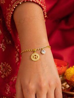 Digital Dress Room - H Letter Crystal Charm Bracelet Rakhi