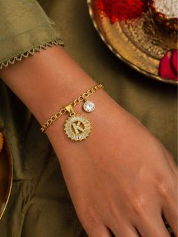 Digital Dress Room - K Letter Crystal Charm Bracelet Rakhi