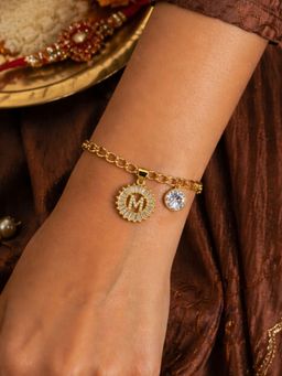 Digital Dress Room - M Letter Crystal Charm Bracelet Rakhi