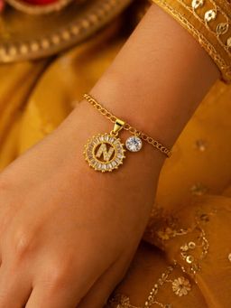 Digital Dress Room - N Letter Crystal Charm Bracelet Rakhi