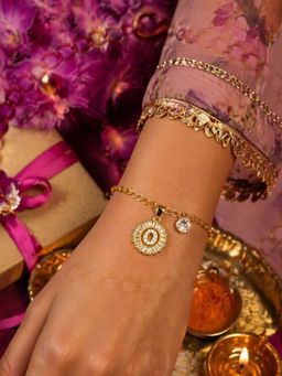 Digital Dress Room - O Letter Crystal Charm Bracelet Rakhi