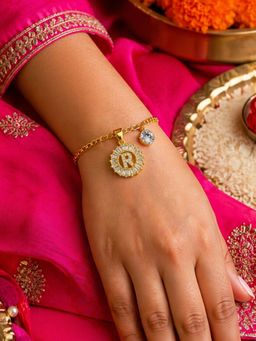 Digital Dress Room - R Letter Crystal Charm Bracelet Rakhi