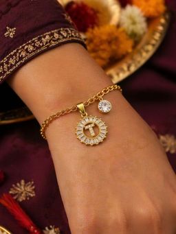 Digital Dress Room - T Letter Crystal Charm Bracelet Rakhi