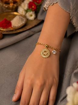 Digital Dress Room - W Letter Crystal Charm Bracelet Rakhi