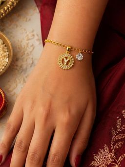 Digital Dress Room - Y Letter Crystal Charm Bracelet Rakhi