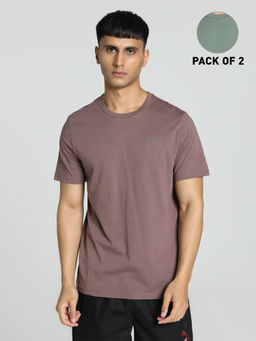 Puma - Crew Neck Mens Taupe T-Shirts (Pack of 2)