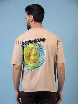 CRIMSOUNE CLUB - Men's Beige Graphic Print Round Neck Oversize T-Shirt