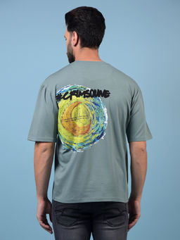 CRIMSOUNE CLUB - Men's Green Graphic Print Round Neck Oversize T-Shirt