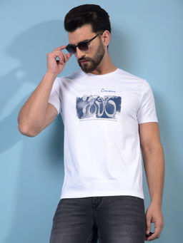 CRIMSOUNE CLUB - Men White Printed Round Neck T-Shirt