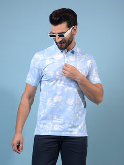 CRIMSOUNE CLUB - Men Blue Printed Polo T-Shirt