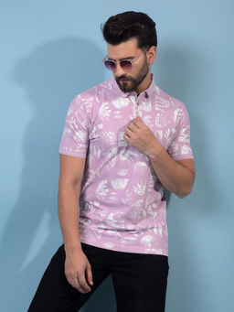 CRIMSOUNE CLUB - Men Mauve Pink Printed Polo T-Shirt