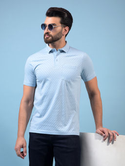 CRIMSOUNE CLUB - Men Blue Jacquard Checks Polo T-Shirt