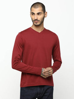 Huetrap - Mens Wine Full Sleeves V Neck T-shirt
