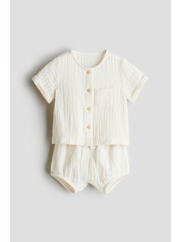 H&M - Boys White 2-Piece Cotton Muslin Set