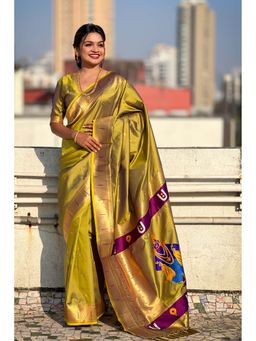 Mysilklove - Tacha Green Woven Paithani Saree with Unstitched Blouse