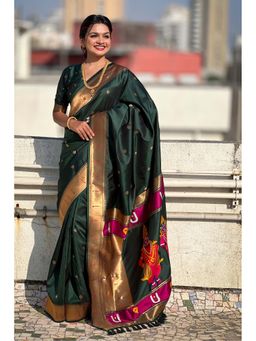 Mysilklove - Racing Green Woven Paithani Saree with Unstitched Blouse
