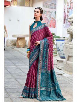 Mysilklove - Camelot Wine Woven Banarasi Saree with Unstitched Blouse