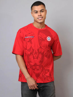 Free Authority - Red Captain America Graphic Oversized T-Shirt