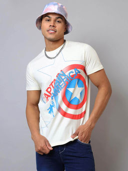 Free Authority - White Captain America Graphic Regular Fit T-Shirt