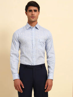 Cantabil - Blue Printed Breathable & Soft Regular Fit Shirt