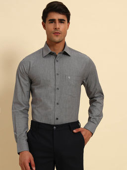 Cantabil - Grey Textured Breathable & Soft Regular Fit Shirt