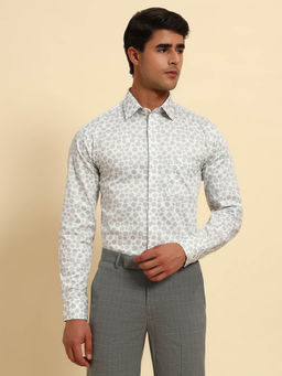Cantabil - Grey Polka Dots Breathable & Soft Regular Fit Shirt