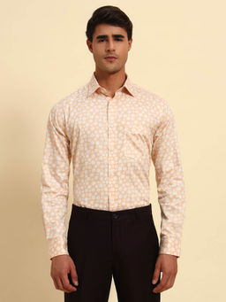 Cantabil - Orange Polka Dots Breathable & Soft Regular Fit Shirt
