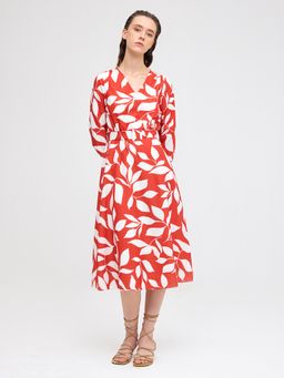 Cover Story - Red Stencil Printed Midi Dress (Set of 2)