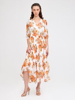 Cover Story - Off White Floral Midi Dress (Set of 2)