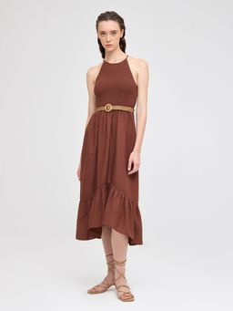Cover Story - Brown Textured Midi Dress (Set of 2)