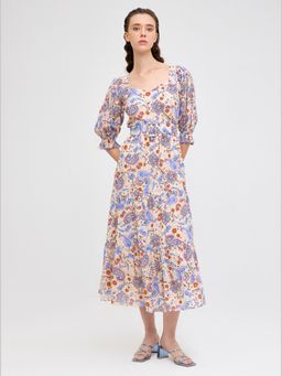 Cover Story - Off White Paisley Print Tiered Dress (Set of 2)