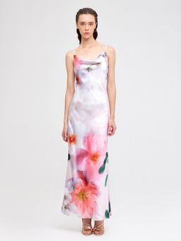 Cover Story - Pink Floral Print Satin Maxi Dress