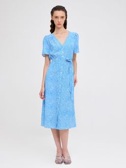 Cover Story - Blue and White Ditsy Print Shirt Dress (Set of 2)