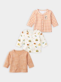 Mi Arcus - Cotton Printed And Check Pattern Full Sleeves Tops (Set of 3)
