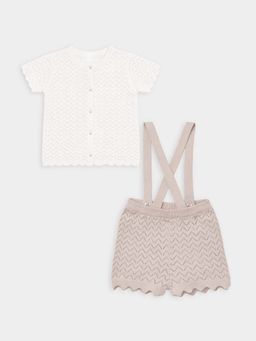 Mi Arcus - Cotton Knitted Beige Shirt And Dungaree