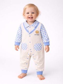 Little Surprise Box - Blue Half Checks Full Sleeves Romper