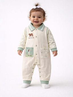 Little Surprise Box - Green Printed Full Sleeves Romper