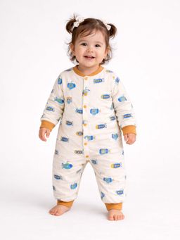 Little Surprise Box - Cream Aeroplane Full Sleeves Romper