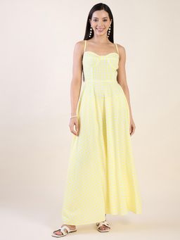 AAYU - Yellow and White Gingham Sweetheart Neck A-Line Dress
