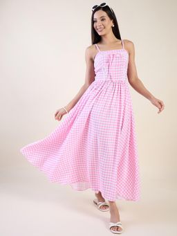 AAYU - Pink Gingham Checkered A-Line Sleeveless Dress