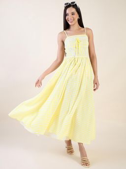 AAYU - Women Yellow Gingham Check Spaghetti Strap A-Line Dress